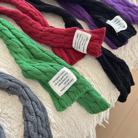 Women Korean Style Cable Knit Scarf Long Thin Neck Warmer Soft Warm Cotton Knitted Wrap Solid Color Decorative Patch