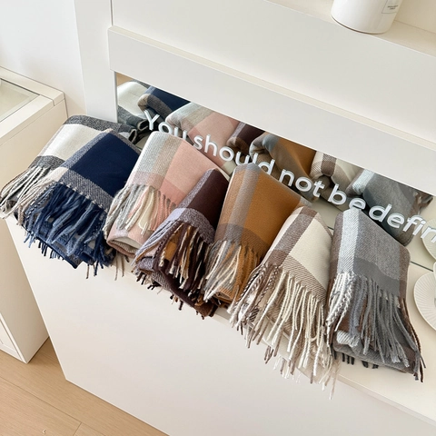 Klassischer Britischer Karo Quasten Schal Für Damen Winter Warm Kaschmir Imitat Weich Großer Karo Schal Wickel Mode Accessoire