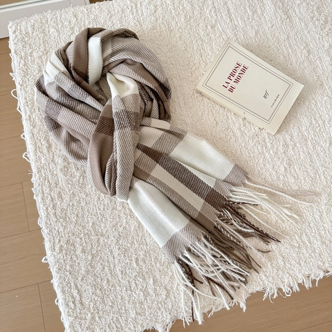 Klassischer Britischer Karo Quasten Schal Für Damen Winter Warm Kaschmir Imitat Weich Großer Karo Schal Wickel Mode Accessoire
