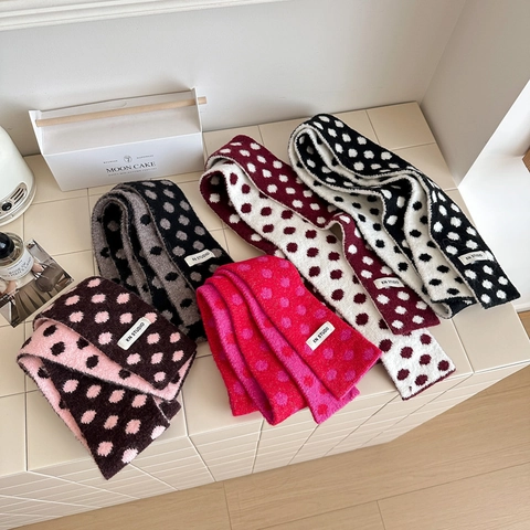 Sciarpa in Maglia a Pois Doppio Lato da Donna Lungo Scaldacollo Invernale Caldo Morbido Poliestere Moda Stile Collegiale