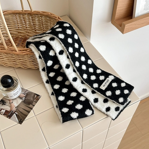 Sciarpa in Maglia a Pois Doppio Lato da Donna Lungo Scaldacollo Invernale Caldo Morbido Poliestere Moda Stile Collegiale