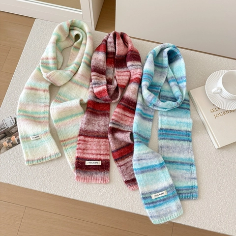 Sciarpa In Maglia Misto Lana Sfumata A Righe Arcobaleno Morbida Invernale Calda Scaldacollo Stretto Per Donna Stile Coreano