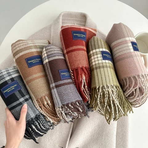 Sciarpa A Quadri Donna Imitazione Cashmere Morbida Calda Invernale Scialle Con Lunghe Nappe Accessorio Moda Classico