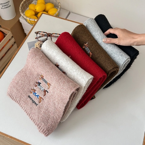 Set Berretto E Sciarpa In Maglia Per Donna Uomo Caldo Misto Lana Ricamo Bassotto Cane Berretto Morbido Invernale Regalo