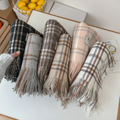 Damen Karo Quasten Schal Winter Warm Kaschmir-ähnlich Weich Groß Schultertuch Wrap Dick Gitter Schals Mode Accessoires