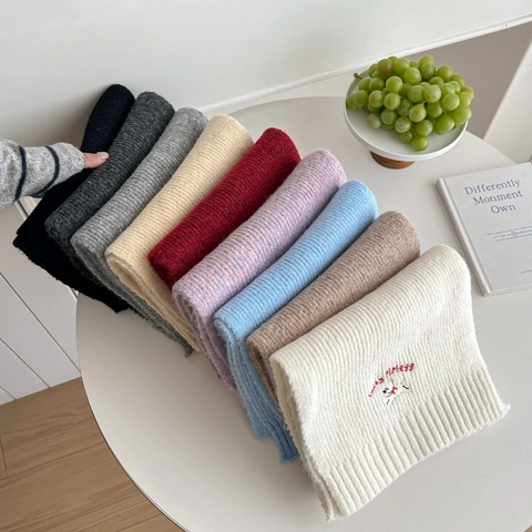 Winter Warm Knit Hat And Scarf For Men Women Ribbed Beanie Puppy Embroidered Scarf Casual Outdoor Thermal Accessories