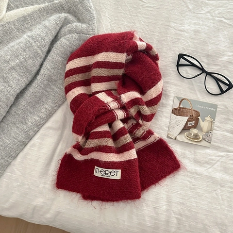 Damen Wollmischung Gestreifter Strickschal Mode Koreanischer Stil Warm Winter Weich Lang Halstuch Gestreifter Schal Für Paare