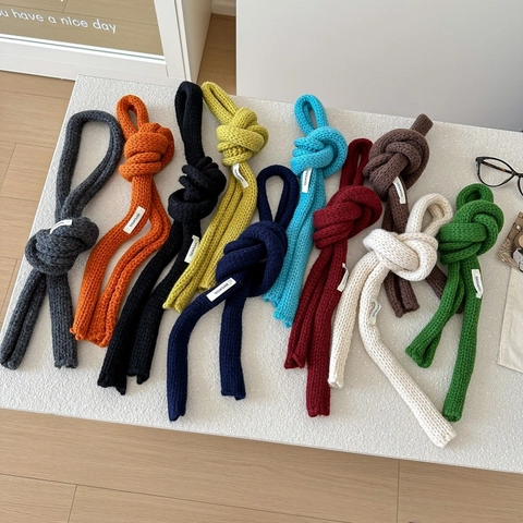100% Wool Narrow Knit Scarf For Women Solid Color Skinny Long Warm Winter Neck Decor Fashion Minimalist