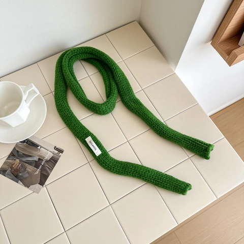 100% Wool Narrow Knit Scarf For Women Solid Color Skinny Long Warm Winter Neck Decor Fashion Minimalist