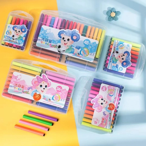 Washable Watercolor Pens Large Capacity Triangular Grip Children Drawing Doodle Markers With Portable Case