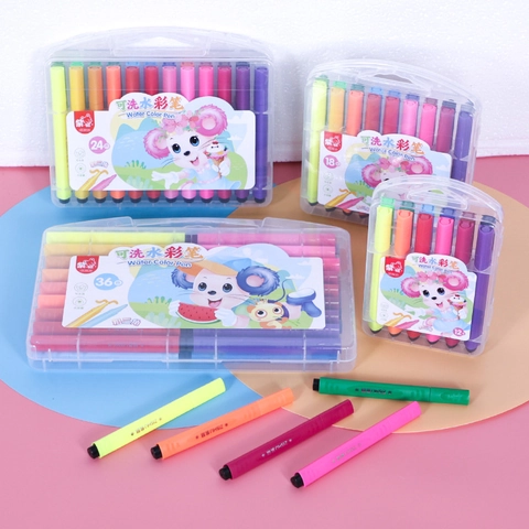 Washable Watercolor Pens Large Capacity Triangular Grip Children Drawing Doodle Markers With Portable Case