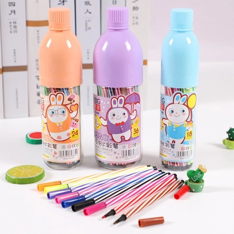 Set di Penne Acquerello Lavabili per Bambini Pittura Imballaggio Creativo a Bottiglia a Deriva Cartone Animato Coniglio Corpo a Righe Disegno Artistico Graffiti Forniture Penne Multicolore
