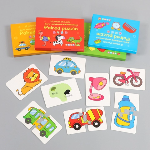 Kinderen Vroegschoolse Educatie Matching Puzzel Tweetalig Cartoon Dier Fruit Transport Karton Cognitie Leren Speelgoed