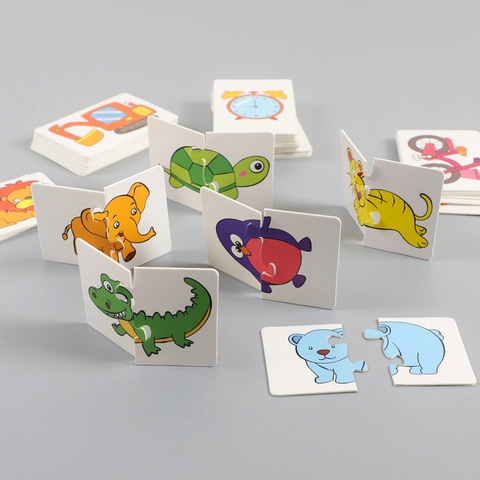 Kinderen Vroegschoolse Educatie Matching Puzzel Tweetalig Cartoon Dier Fruit Transport Karton Cognitie Leren Speelgoed
