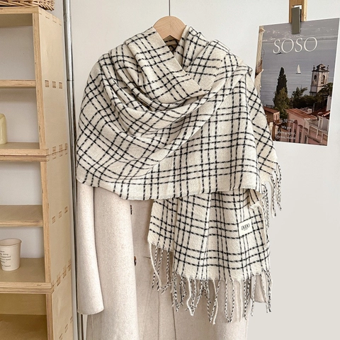 Sciarpa Classica A Quadri Per Donna Caldo Spesso Imitazione Cashmere Scialle Invernale Con Frange Morbido Scaldacollo Lungo