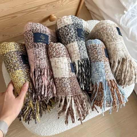 Sciarpa A Quadri Imitazione Cashmere Morbido Caldo Spesso Lungo Scialle Con Nappe Retro Plaid Inverno Per Donne