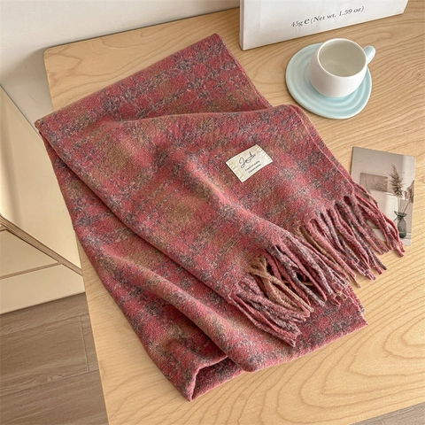 Damen Weich Kaschmir-Imitat Kariert Quasten Schal Winter Warm Lang Pashmina Stola Für Damen Preppy Stil Decke Schal