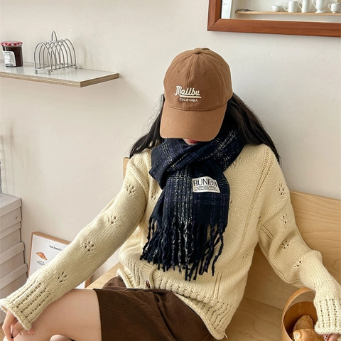 Plaid Quasten Schal Kaschmirimitat Weich Warm Winter Lange Stola Retro Preppy Style Vintage Halstuch Für Damen