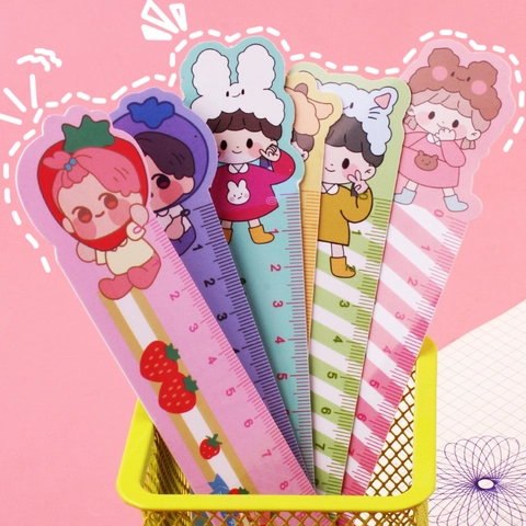 Kawaii Cartoon Animal Girl PP Bookmark Ruler 15cm Clear Scale Flexible Student Stationery Measuring Tool For School Rewards Gift