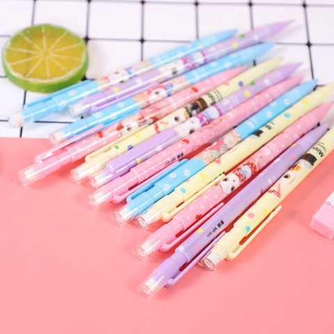 Portaminas De Dibujos Animados Conejo Kawaii Herramienta De Escritura Plástico Con Borrador Lindo Color Macaron Papelería Para Estudiantes