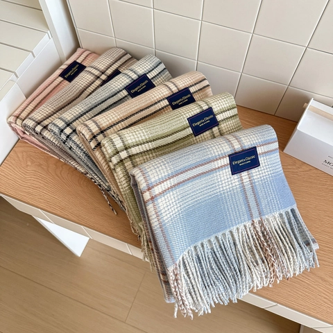 Winter Scarf For Women Imitation Cashmere Plaid Checkered Pattern Tassels Thick Warm Soft Shawl Wrap Korean Style Vintage