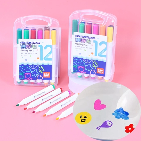 Magical Water Painting Floating Pens Twelve Colors DIY Doodle Drawing Markers With Portable Storage Box For Kids Gift