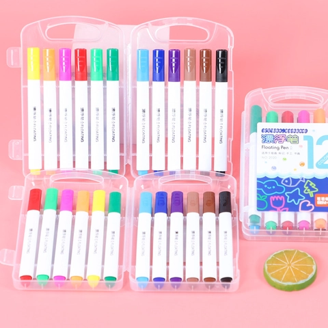 Magical Water Painting Floating Pens Twelve Colors DIY Doodle Drawing Markers With Portable Storage Box For Kids Gift