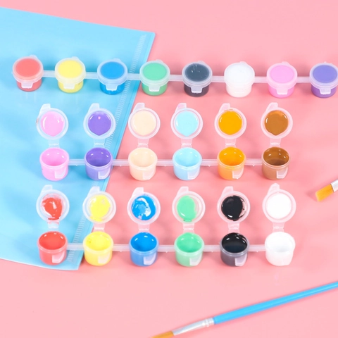 Acrylic Paint Pots DIY Graffiti Art Supplies Multi Color Connected Plastic Containers Paintbrushes Kids Creative Painting