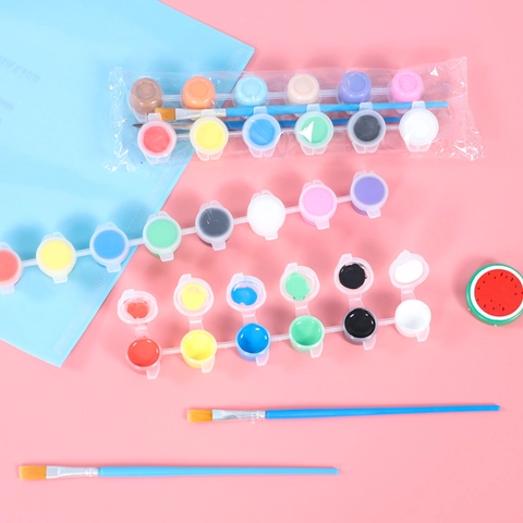 Acrylic Paint Pots DIY Graffiti Art Supplies Multi Color Connected Plastic Containers Paintbrushes Kids Creative Painting