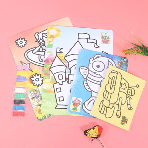 Kit de Pintura de Arena DIY para Niños Con Tarjetas de Dibujo y Arena de Colores Juguete Educativo de Arte