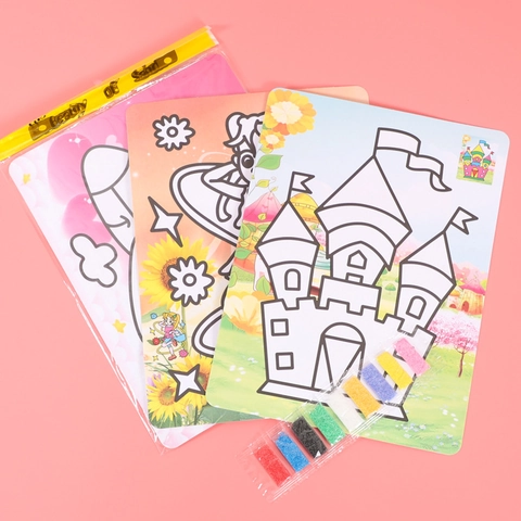 Kit de Pintura de Arena DIY para Niños Con Tarjetas de Dibujo y Arena de Colores Juguete Educativo de Arte