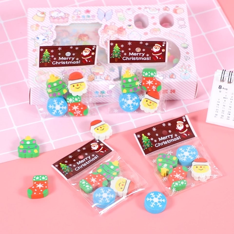 Kerst Gum Cartoon Kerstman Boom Sneeuwvlok Sok Rubber Mini Schattig Briefpapier Student Prijs Cadeau Feest
