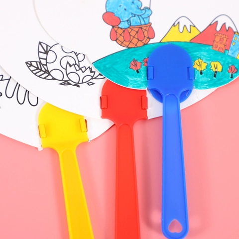 Handheld DIY Coloring Fan Plastic Handle Cardboard Cartoon Patterns Kids Painting Drawing Educational Toy Gifts