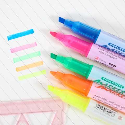 Vivid Color Highlighter Marker Chisel Tip Non-Toxic Fluorescent Pens For School Office Student Drawing Marking Stationery