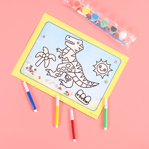 Kids DIY Watercolor Coloring Painting Set Cartoon Pattern Educational Handmade Drawing Board Toys For Children Gift