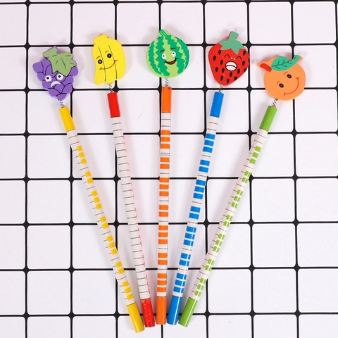 Matite In Legno HB Con Decorazioni A Molla Cartoni Animati Frutta Animali Numeri Cancelleria Creativa Per Bambini Studenti