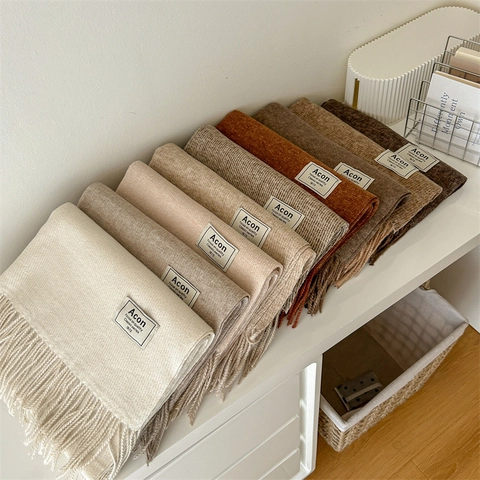 Solid Color Winter Scarf For Women Imitation Cashmere Warm Thick Fringe Tassel Long Shawl Wrap Commuter Soft