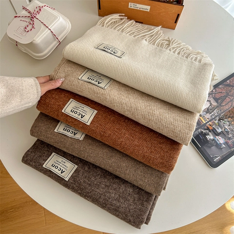 Solid Color Winter Scarf For Women Imitation Cashmere Warm Thick Fringe Tassel Long Shawl Wrap Commuter Soft