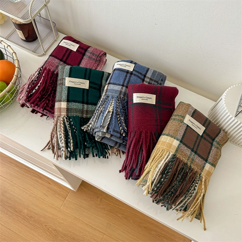Sciarpa Invernale Da Donna Finto Cashmere Quadri Nappa Scialle Ispessito Caldo Retrò Stile Accademia Britannica Elegante Morbido Avvolgente