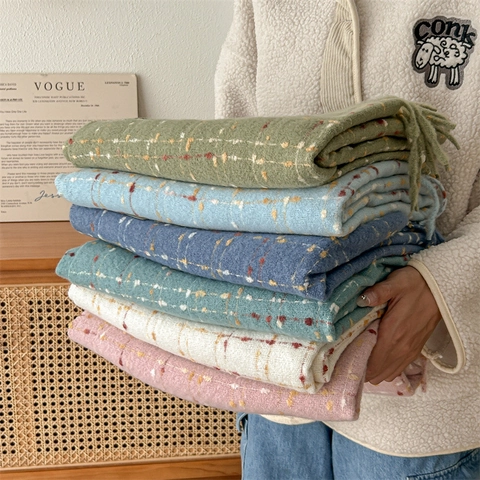 Women Winter Warm Imitation Cashmere Plaid Scarf Soft Thick Flecked Shawl With Tassels Korean Style Fashion Scarf For Women
