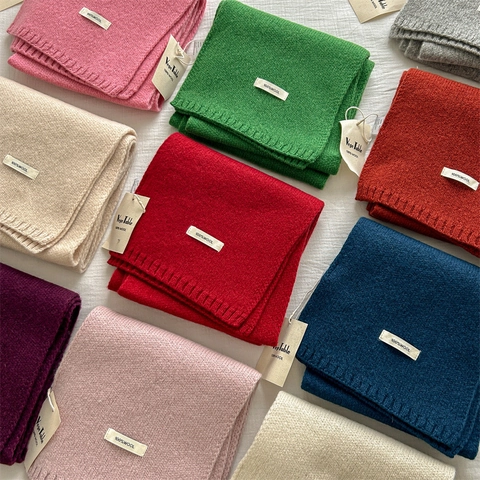 100% Australian Wool Knitted Scarf For Women Winter Thickened Warm Solid Color Soft Ribbed Scarf Wraps Fashion Accessories