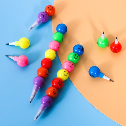 Stackable Pencils Multicolored Emoji Face Plastic Pop-A-Point Non-Sharpening Building Block Style Writing Stationery Children