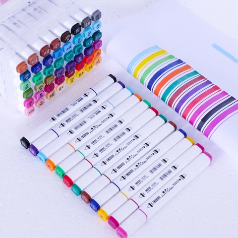 Ensemble de Marqueurs d'Art à Double Pointe à Base d'Alcool Stylos de Dessin Multicolores Pour Étudiants Artistes Croquis Avec Étui