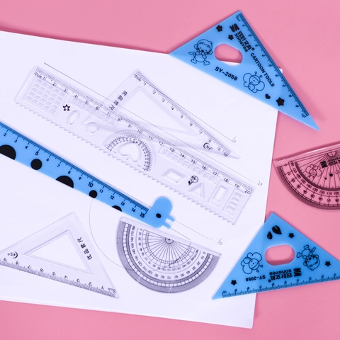 Mathematical Geometry Drawing Tool Protractor Triangle Ruler Straight Edge Plastic Transparent Multi Functional Student Stationery
