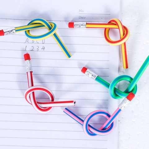 Flexible Bendable Soft Pencils Colorful Striped Design With Eraser Novelty Magic Writing Drawing Tools School Rewards