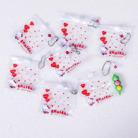 Mini Transparente PVC Reißverschlusstasche Süßer Cartoon Bär Herz Muster Radiergummi Aufbewahrungstasche Schlüsselanhänger Anhänger