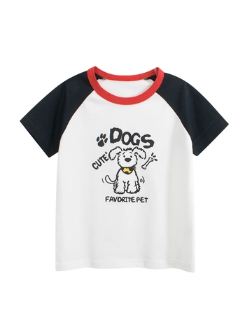 Maglietta Per Bambini Maniche Corte Raglan Puro Cotone Stampa Cane Cartone Animato Top Estivo Traspirante