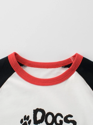 Maglietta Per Bambini Maniche Corte Raglan Puro Cotone Stampa Cane Cartone Animato Top Estivo Traspirante