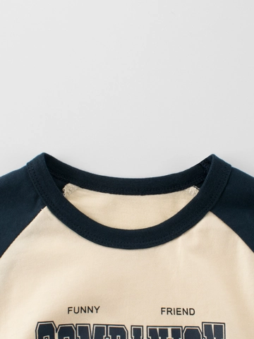 T-Shirt Met Korte Mouwen Voor Kinderen Katoen Cartoon Hond Print Raglan Contrast Kleur Ronde Hals Casual Tops