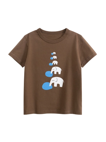 Jongens Cartoon Olifant Print Katoenen T-Shirt Met Korte Mouwen Koreaanse Stijl Zomer Casual Ronde Hals Tops